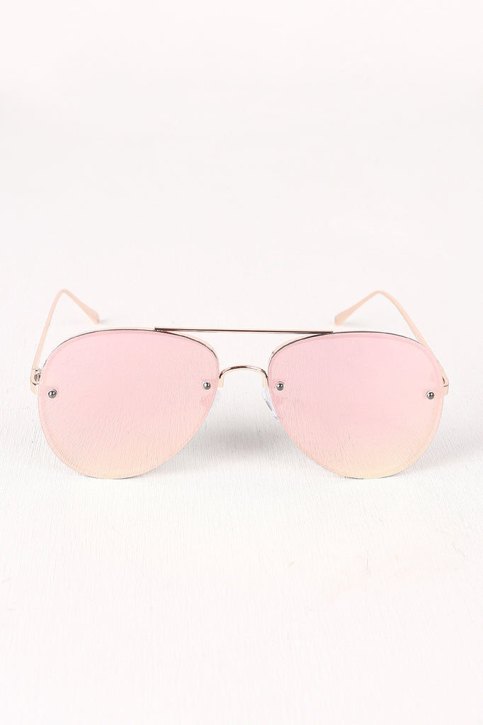 Double Bridge Mirrored Lens Aviator Sunglasses