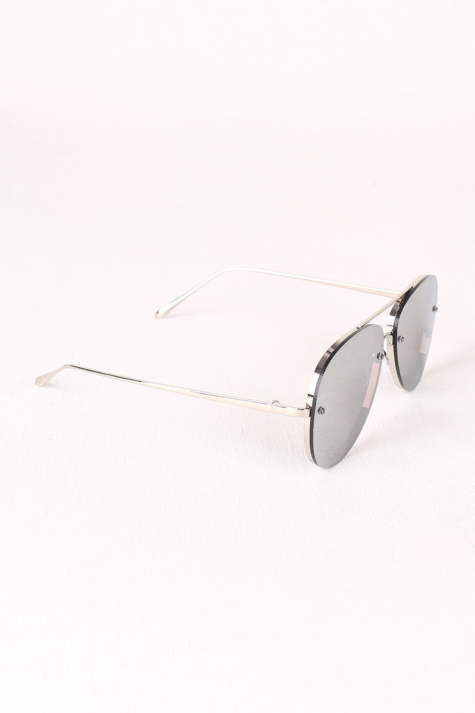 Double Bridge Mirrored Lens Aviator Sunglasses