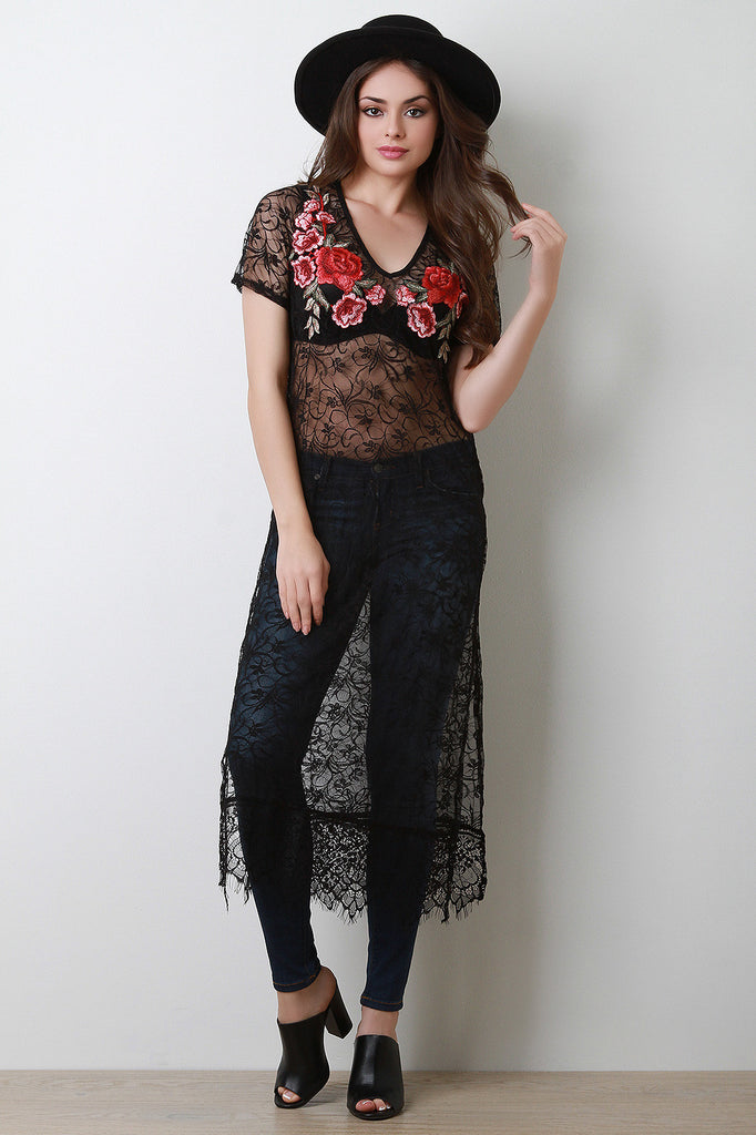 Floral Embroidered Yoke Lace Maxi Top