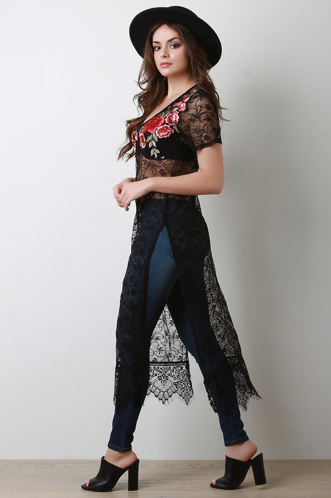 Floral Embroidered Yoke Lace Maxi Top