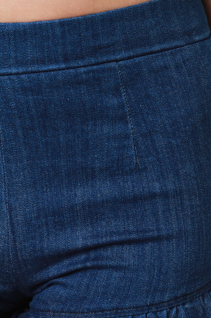 High Waisted Ruffle Trim Denim Shorts