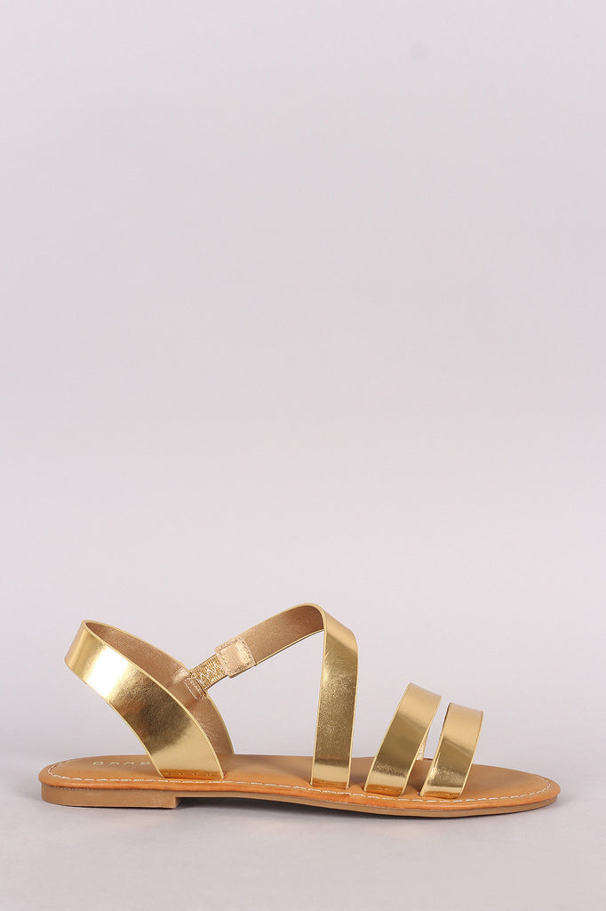 Bamboo Metallic Asymmetrical Strappy Flat Sandal
