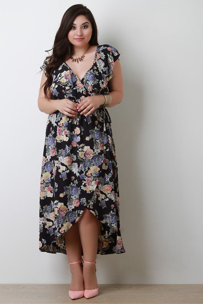 Floral Ruffle Surplice Maxi Dress