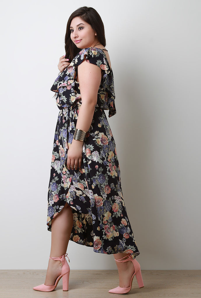 Floral Ruffle Surplice Maxi Dress