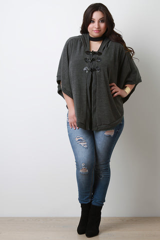 Hooded Knit Toggle Poncho