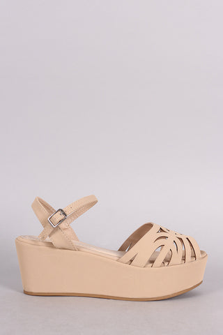 Bamboo Metallic Open Toe Platform Wedge