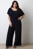 V Neck Ruffle Trim Wide Leg Jumpsuit