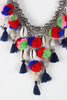 Pompom Cowries Shells Bib Necklace