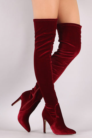 Slouchy Satin Pointy Toe Stiletto Over-The-Knee Boots
