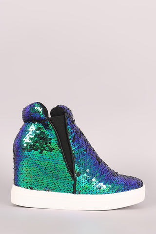 Bamboo Metallic Open Toe Platform Wedge