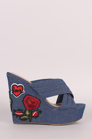 Bamboo Metallic Open Toe Platform Wedge