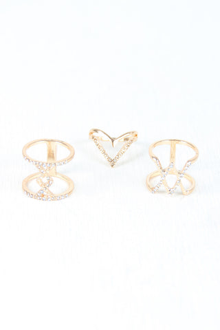 Rhinestone Pattern Ring Set