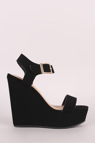 Bamboo Metallic Open Toe Platform Wedge