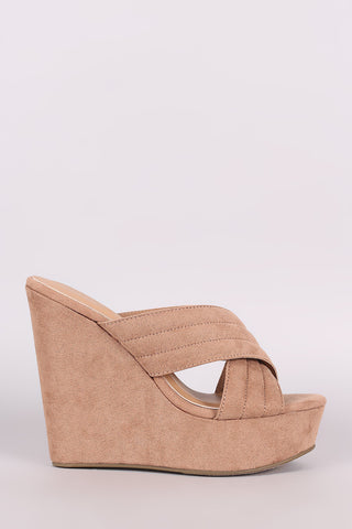 Bamboo Metallic Open Toe Platform Wedge