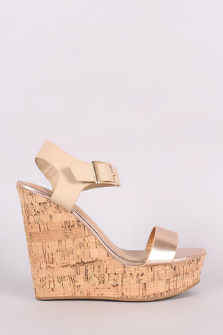 Qupid Mirror Metallic Strappy Slingback Platform Wedge