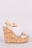 Bamboo Metallic Open Toe Platform Wedge