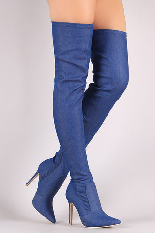 Slouchy Satin Pointy Toe Stiletto Over-The-Knee Boots