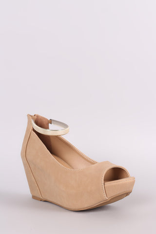 Bamboo Metallic Open Toe Platform Wedge