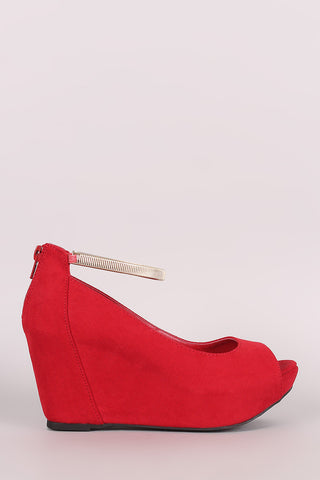 Bamboo Metallic Open Toe Platform Wedge