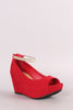 Bamboo Suede Peep Toe Wedge Pump