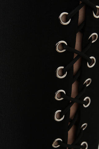 Open Side Grommet Lace-Up Solid Pants
