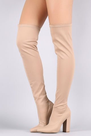 Slouchy Satin Pointy Toe Stiletto Over-The-Knee Boots