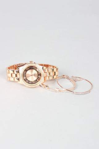 Rhinestone Accent Watch and Bracelet Set