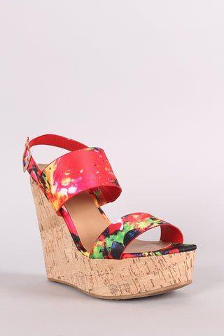 Bamboo Metallic Open Toe Platform Wedge