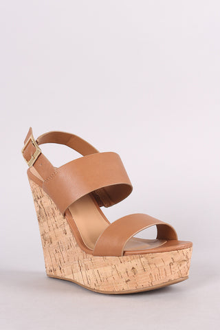 Bamboo Metallic Open Toe Platform Wedge
