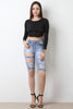 Fitted Distressed Denim Bermuda Shorts