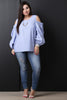 Striped Cold Shoulder Bishop Sleeve Top