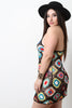 Multi Color Floral Crochet Halter Mini Dress