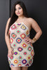 Multi Color Floral Crochet Halter Mini Dress