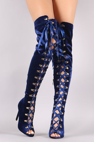 Slouchy Satin Pointy Toe Stiletto Over-The-Knee Boots