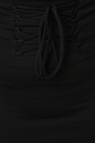 High Waisted Corset Lace-Up Midi Skirt
