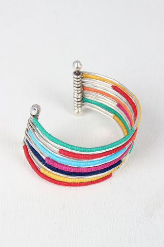 Hammered Wrapped Thread Cuff Bracelet