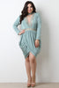 V-Neck Mock Choker Contrast Striped Tulip Dress