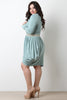 V-Neck Mock Choker Contrast Striped Tulip Dress