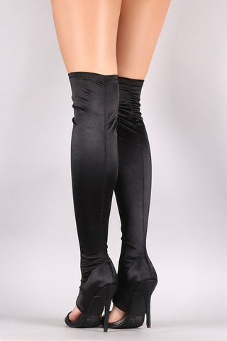 Slouchy Satin Pointy Toe Stiletto Over-The-Knee Boots