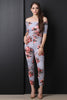 Floral Print Elbow Sleeves Off-The-Shoulder Fitted Jumpsuit