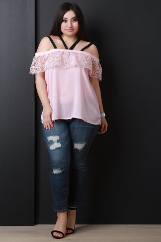 Tiered Floral Crochet Strappy Chiffon Top