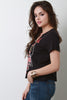 Graphic Print Lace-Up Boxy Top