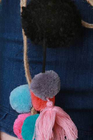Multi Color Pompom Tassel Rope Belt