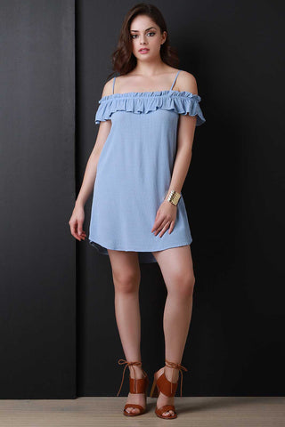 Ruffle Bardot Mini Dress